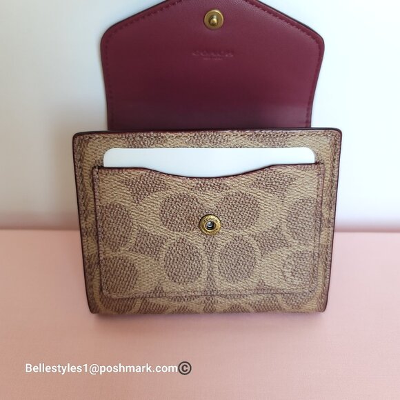 COACH Wyn Small Wallet In Colorblocked Signature Canvas & Leather-Tan Rust - Picture 9 of 16